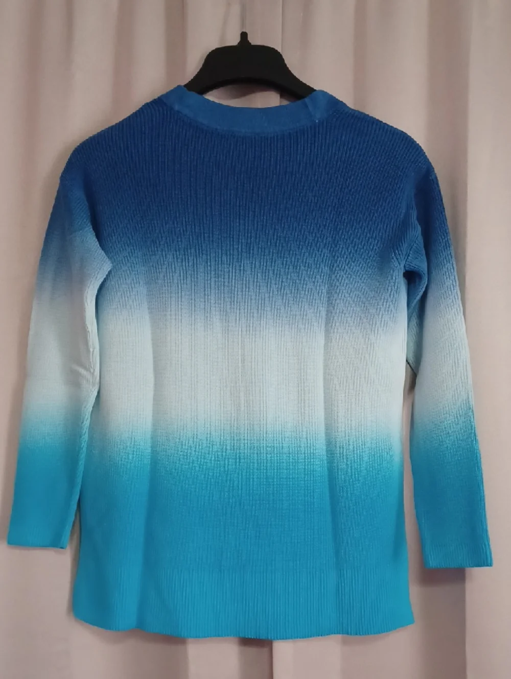 Talbots Blue Ombre Dip-Dye Girlfriend Ribbed Cardigan V-Neck Button Front XS
